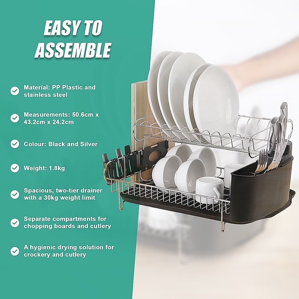 Dish Drying Rack Drainer Cup Plate Holder Cutlery Tray Kitchen Organiser V63-839321