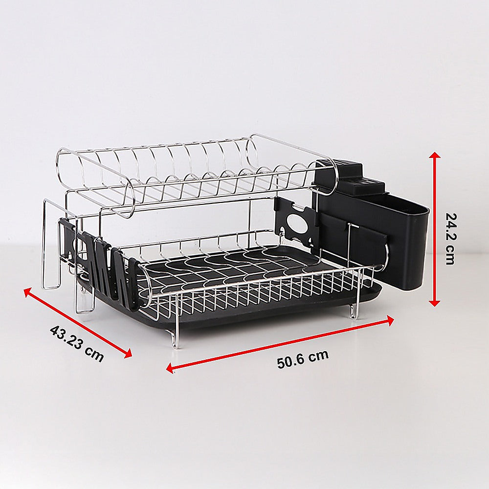 Dish Drying Rack Drainer Cup Plate Holder Cutlery Tray Kitchen Organiser V63-839321
