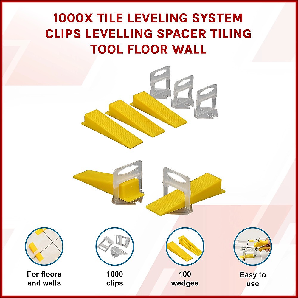 1000 Pack Tile Levelling System Clips Floor And Wall Tiling Spacers For Accurate Tile Alignment V63-839361