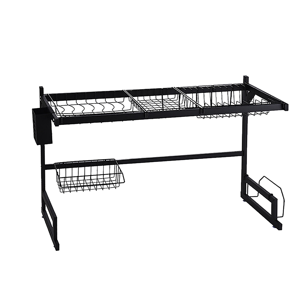 85cm Dish Drying Rack Drainer Over Sink Steel Cup Cutlery Organizer 2 Tier V63-839371