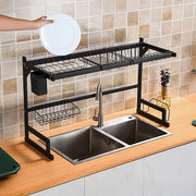 85cm Dish Drying Rack Drainer Over Sink Steel Cup Cutlery Organizer 2 Tier V63-839371