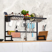 85cm Dish Drying Rack Drainer Over Sink Steel Cup Cutlery Organizer 2 Tier V63-839371