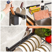 85cm Dish Drying Rack Drainer Over Sink Steel Cup Cutlery Organizer 2 Tier V63-839371