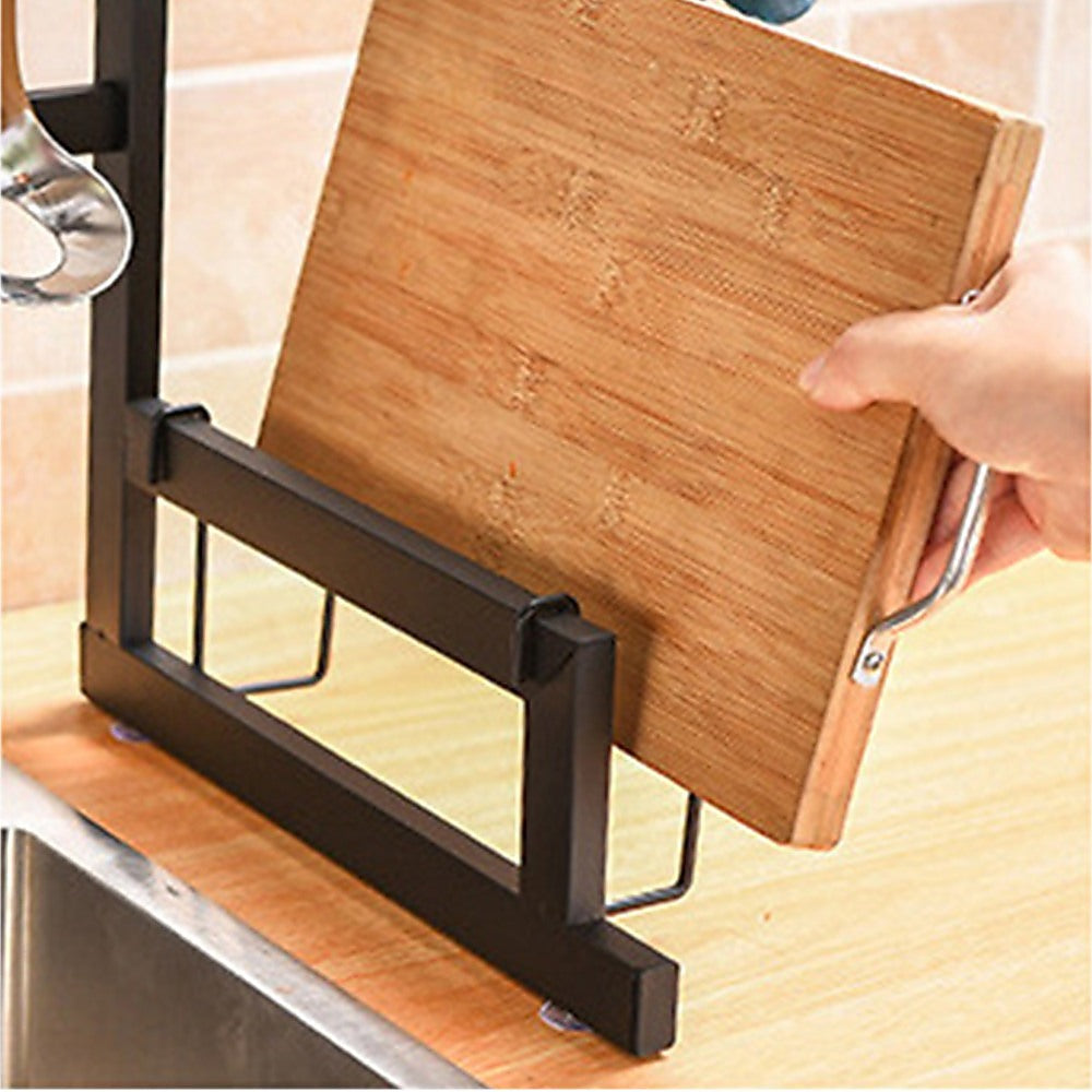 85cm Dish Drying Rack Drainer Over Sink Steel Cup Cutlery Organizer 2 Tier V63-839371
