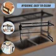 85cm Dish Drying Rack Drainer Over Sink Steel Cup Cutlery Organizer 2 Tier V63-839371