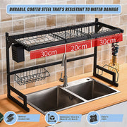 85cm Dish Drying Rack Drainer Over Sink Steel Cup Cutlery Organizer 2 Tier V63-839371