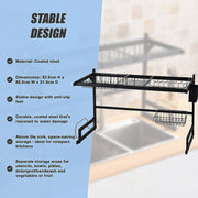 85cm Dish Drying Rack Drainer Over Sink Steel Cup Cutlery Organizer 2 Tier V63-839371