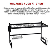 85cm Dish Drying Rack Drainer Over Sink Steel Cup Cutlery Organizer 2 Tier V63-839371
