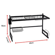 85cm Dish Drying Rack Drainer Over Sink Steel Cup Cutlery Organizer 2 Tier V63-839371
