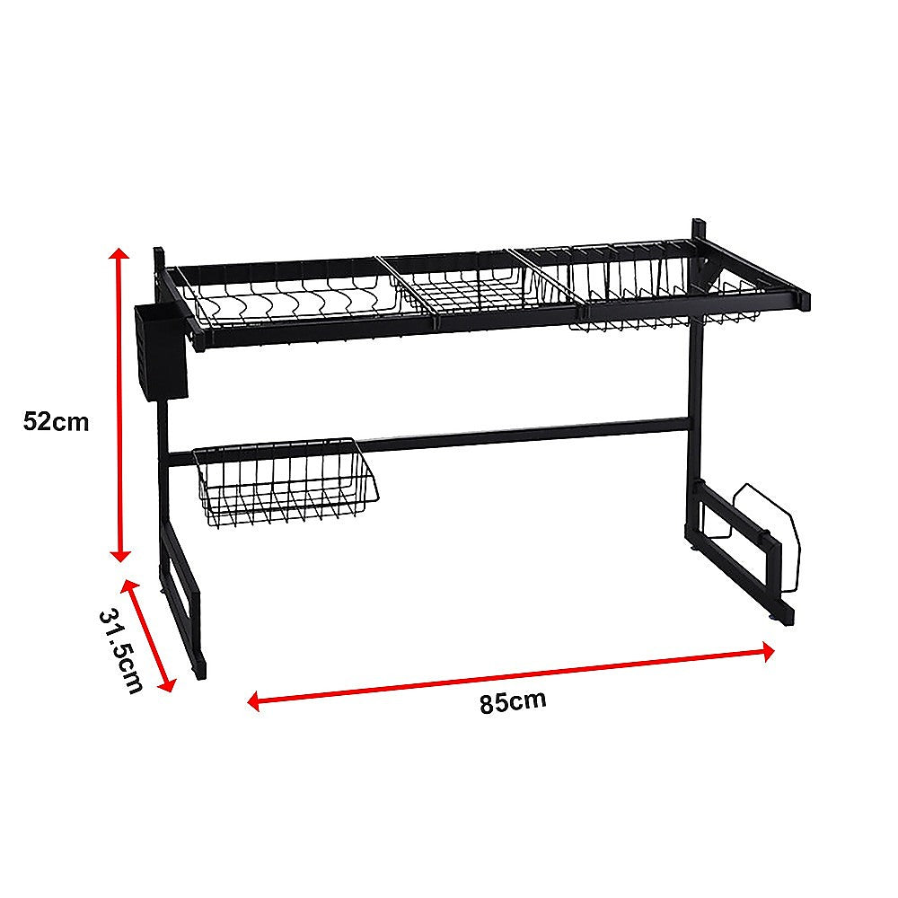 85cm Dish Drying Rack Drainer Over Sink Steel Cup Cutlery Organizer 2 Tier V63-839371