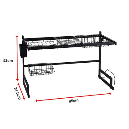 85cm Dish Drying Rack Drainer Over Sink Steel Cup Cutlery Organizer 2 Tier V63-839371