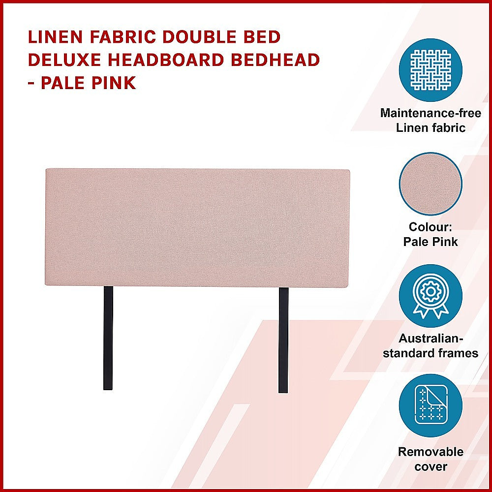 Linen Fabric Double Bed Deluxe Headboard Bedhead - Pale Pink V63-839461