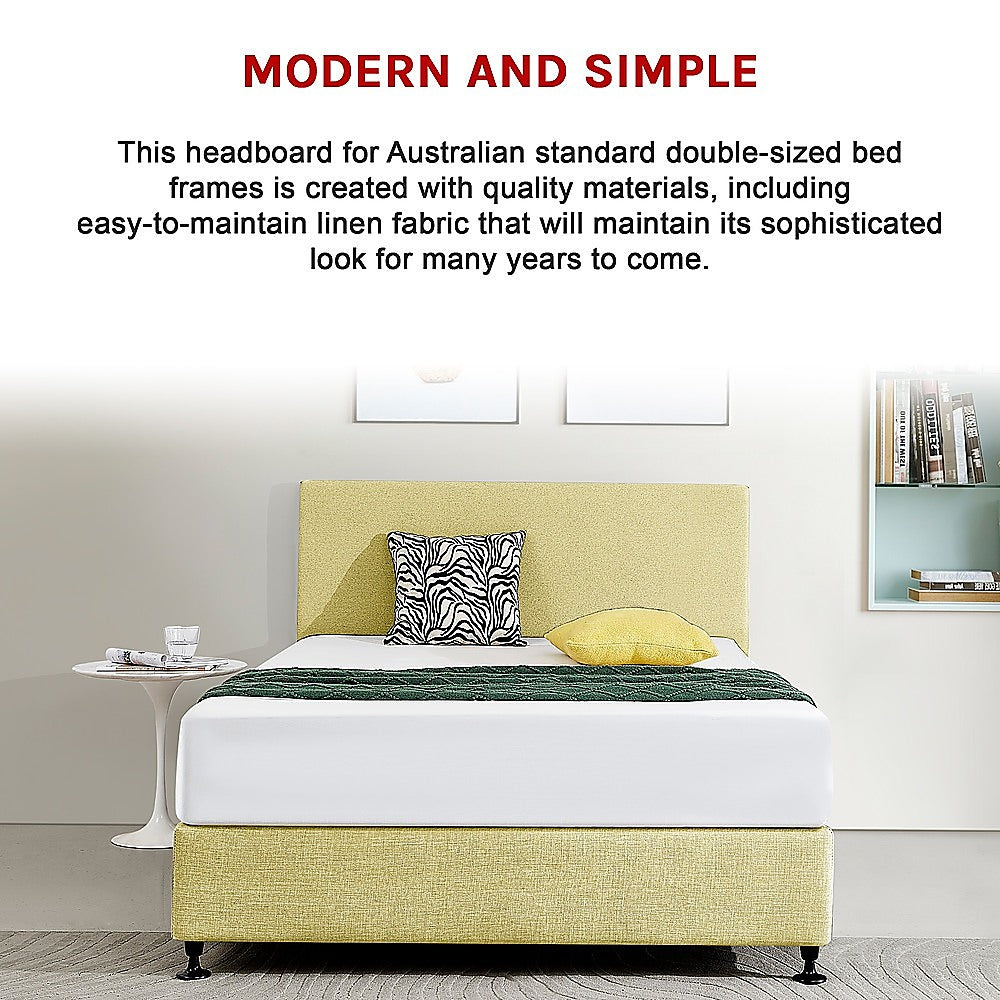 Linen Fabric Double Bed Deluxe Headboard Bedhead - Sulfur Yellow V63-839481
