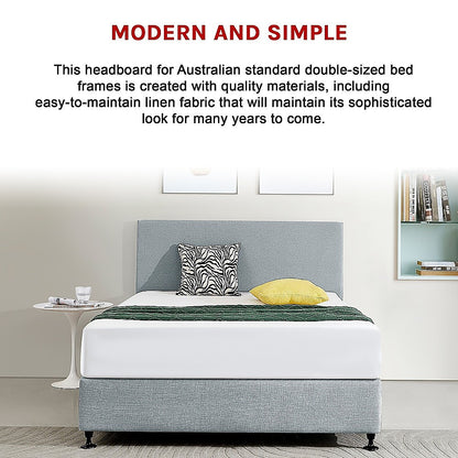 Linen Fabric Double Bed Deluxe Headboard Bedhead - Stone Grey V63-839501