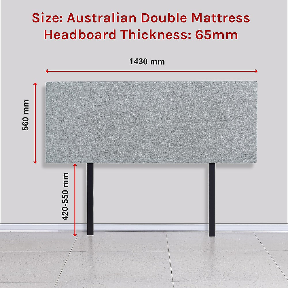 Linen Fabric Double Bed Deluxe Headboard Bedhead - Stone Grey V63-839501