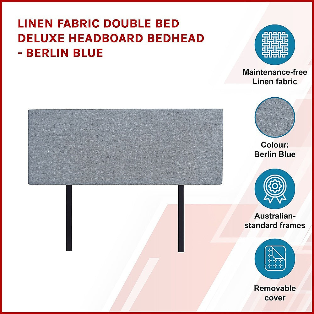 Linen Fabric Double Bed Deluxe Headboard Bedhead - Berlin Blue V63-839511
