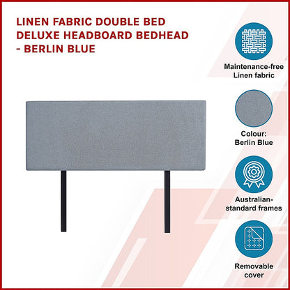 Linen Fabric Double Bed Deluxe Headboard Bedhead - Berlin Blue V63-839511