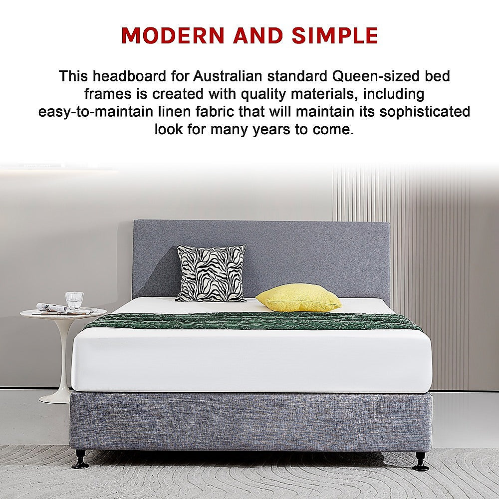Linen Fabric Queen Bed Deluxe Headboard Bedhead - Slate Ash V63-839551