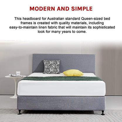Linen Fabric Queen Bed Deluxe Headboard Bedhead - Slate Ash V63-839551