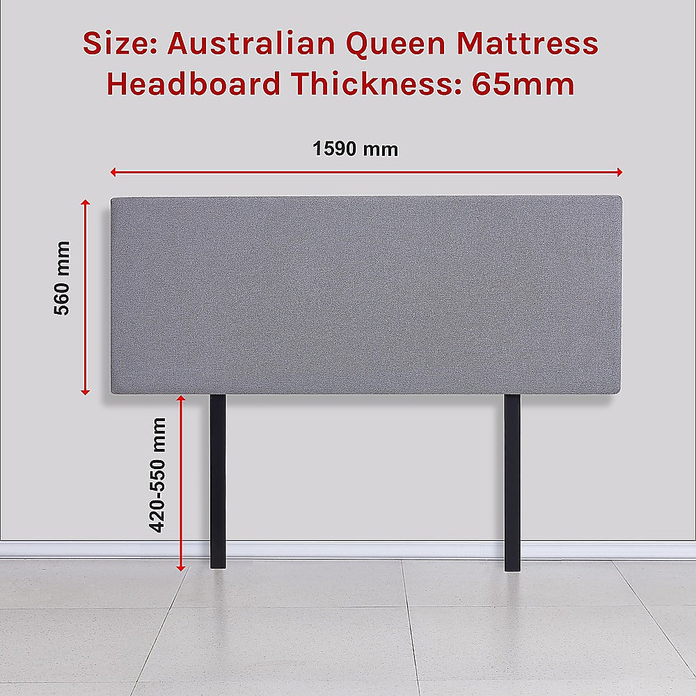 Linen Fabric Queen Bed Deluxe Headboard Bedhead - Slate Ash V63-839551