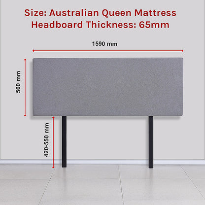 Linen Fabric Queen Bed Deluxe Headboard Bedhead - Slate Ash V63-839551