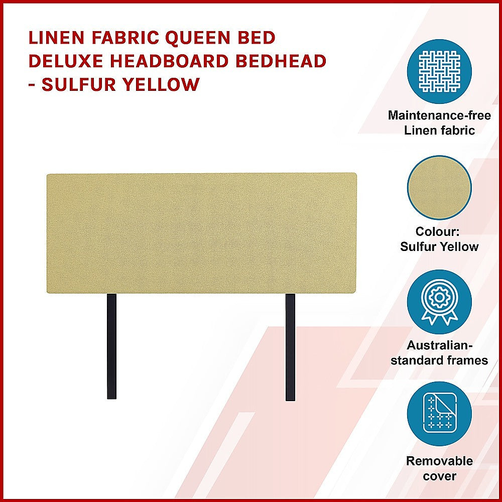Linen Fabric Queen Bed Deluxe Headboard Bedhead - Sulfur Yellow V63-839561