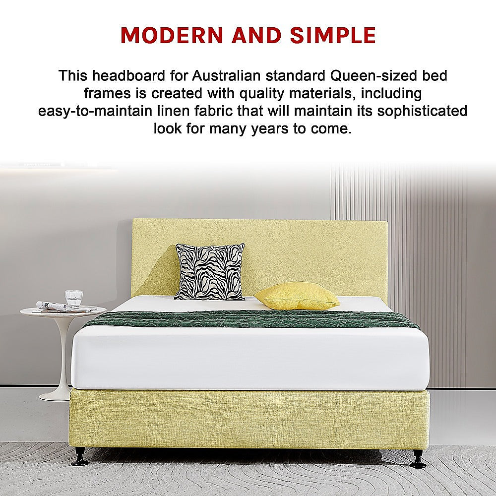 Linen Fabric Queen Bed Deluxe Headboard Bedhead - Sulfur Yellow V63-839561