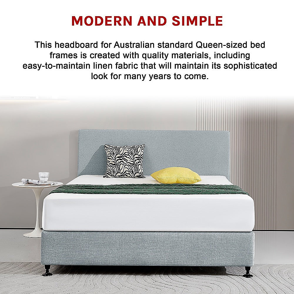 Linen Fabric Queen Bed Deluxe Headboard Bedhead - Stone Grey V63-839581