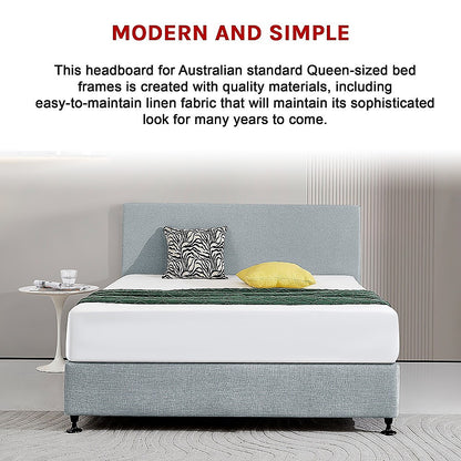 Linen Fabric Queen Bed Deluxe Headboard Bedhead - Stone Grey V63-839581