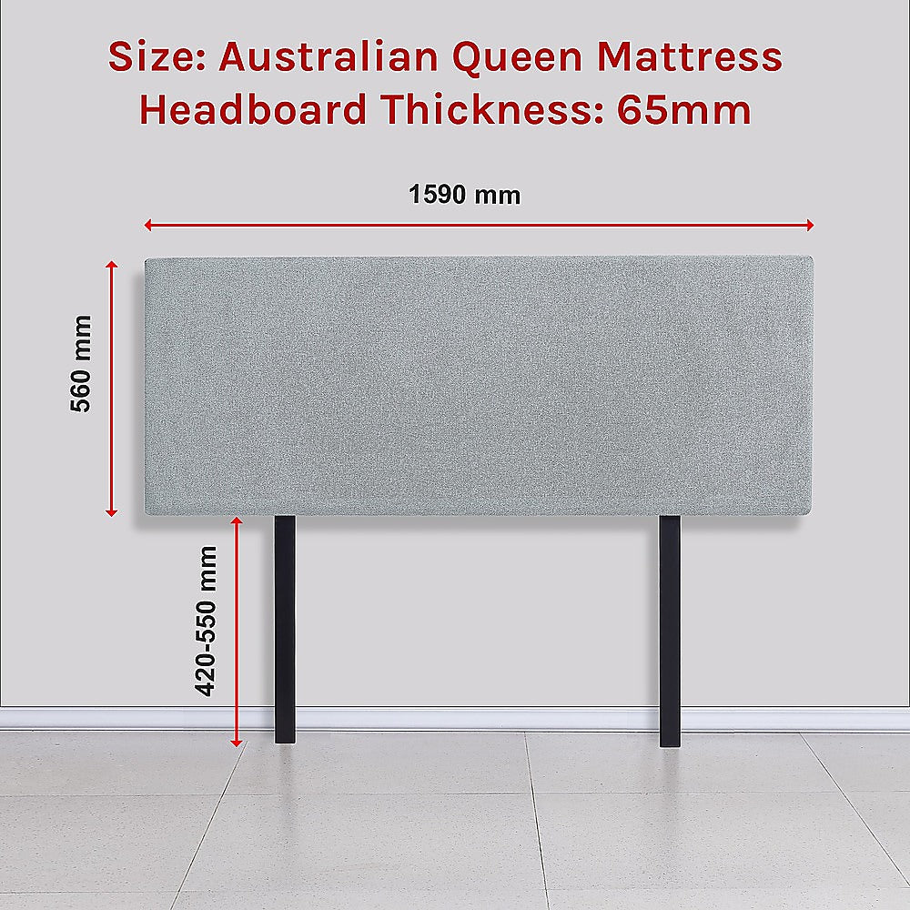Linen Fabric Queen Bed Deluxe Headboard Bedhead - Stone Grey V63-839581