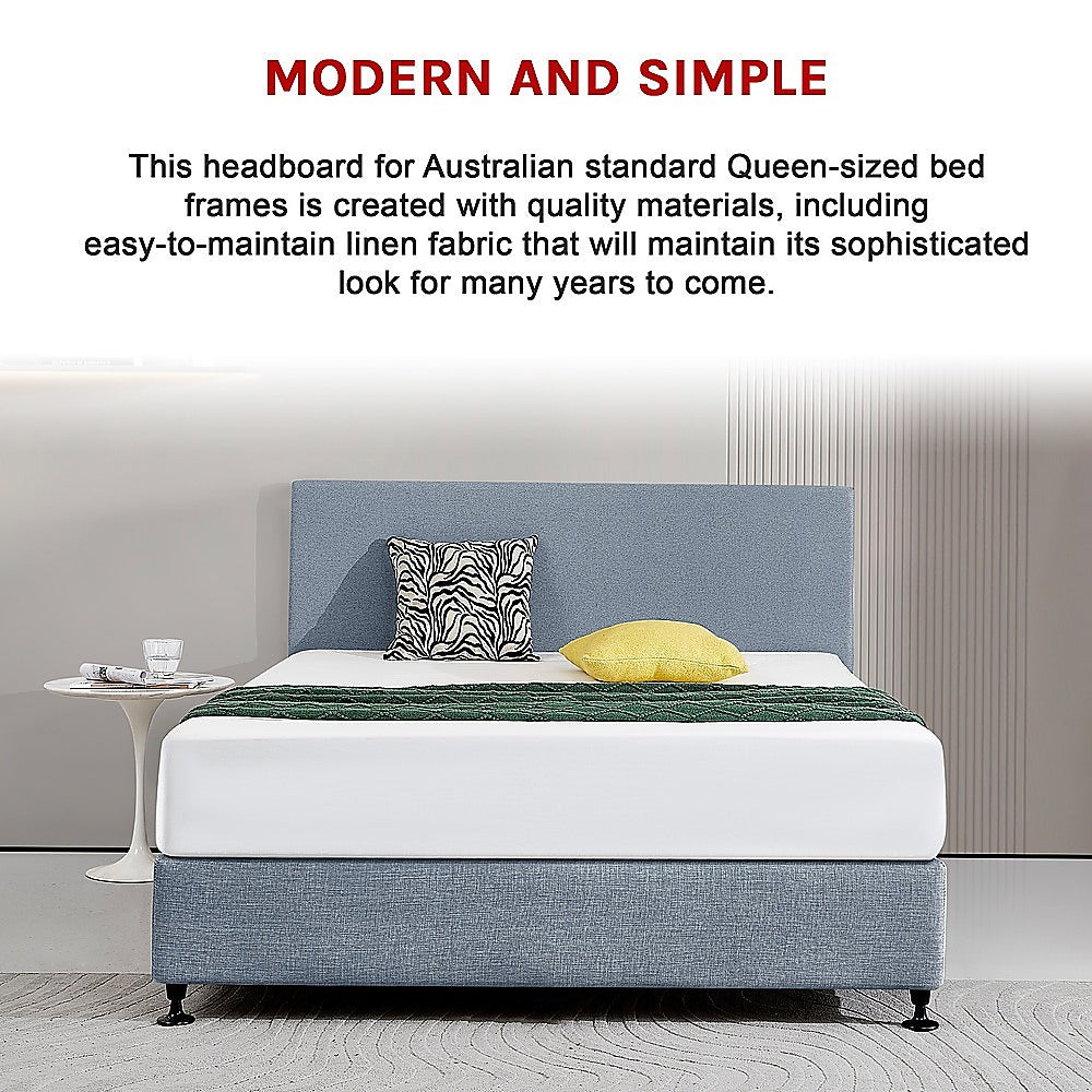 Linen Fabric Queen Bed Deluxe Headboard Bedhead - Berlin Blue V63-839591