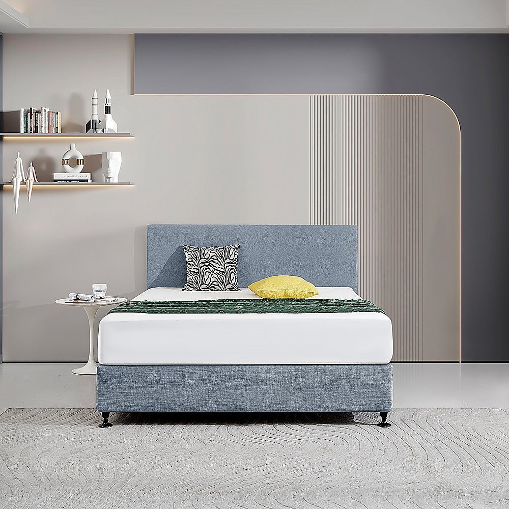 Linen Fabric Queen Bed Deluxe Headboard Bedhead - Berlin Blue V63-839591