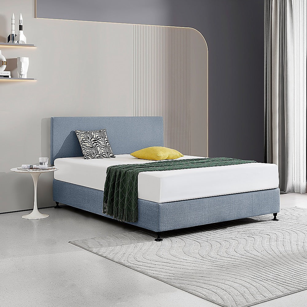 Linen Fabric Queen Bed Deluxe Headboard Bedhead - Berlin Blue V63-839591