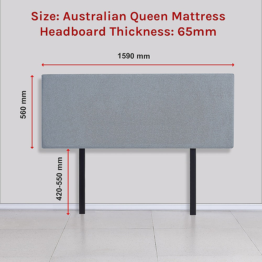 Linen Fabric Queen Bed Deluxe Headboard Bedhead - Berlin Blue V63-839591