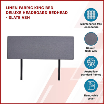 Linen Fabric King Bed Deluxe Headboard Bedhead - Slate Ash V63-839631