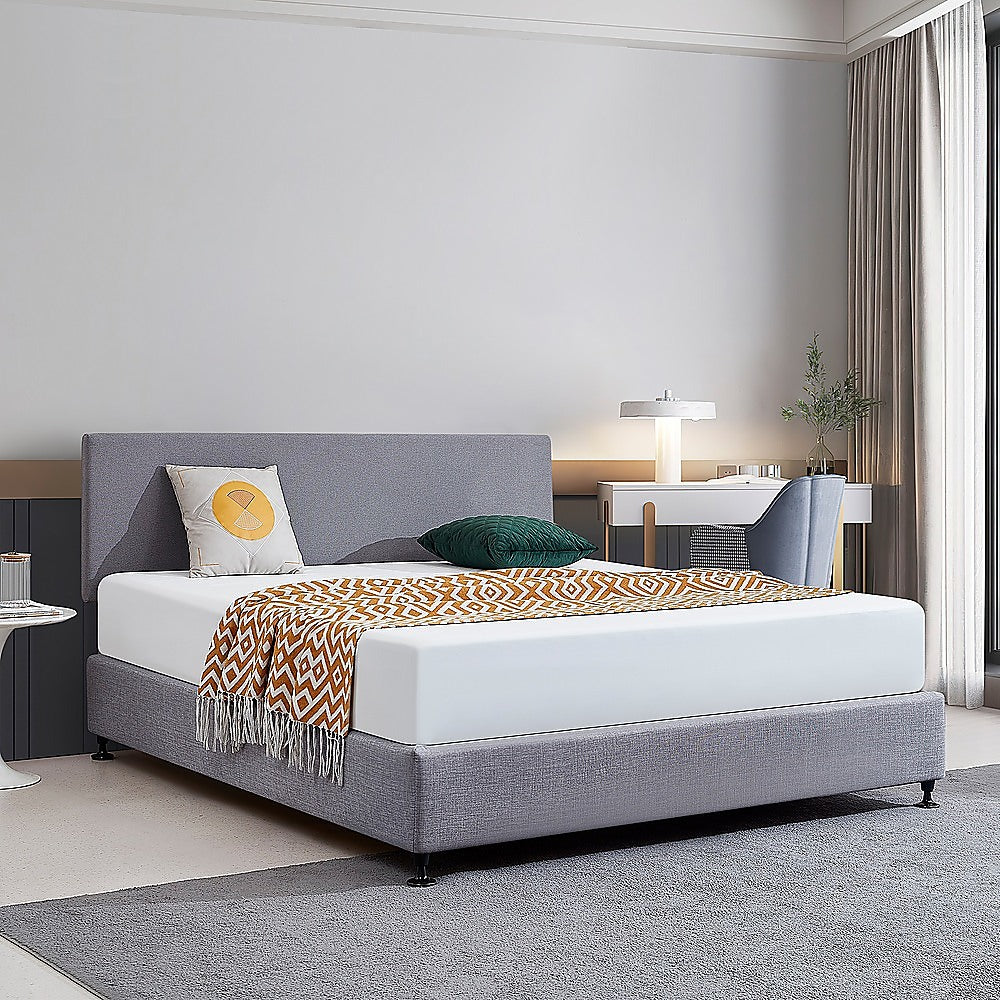 Linen Fabric King Bed Deluxe Headboard Bedhead - Slate Ash V63-839631