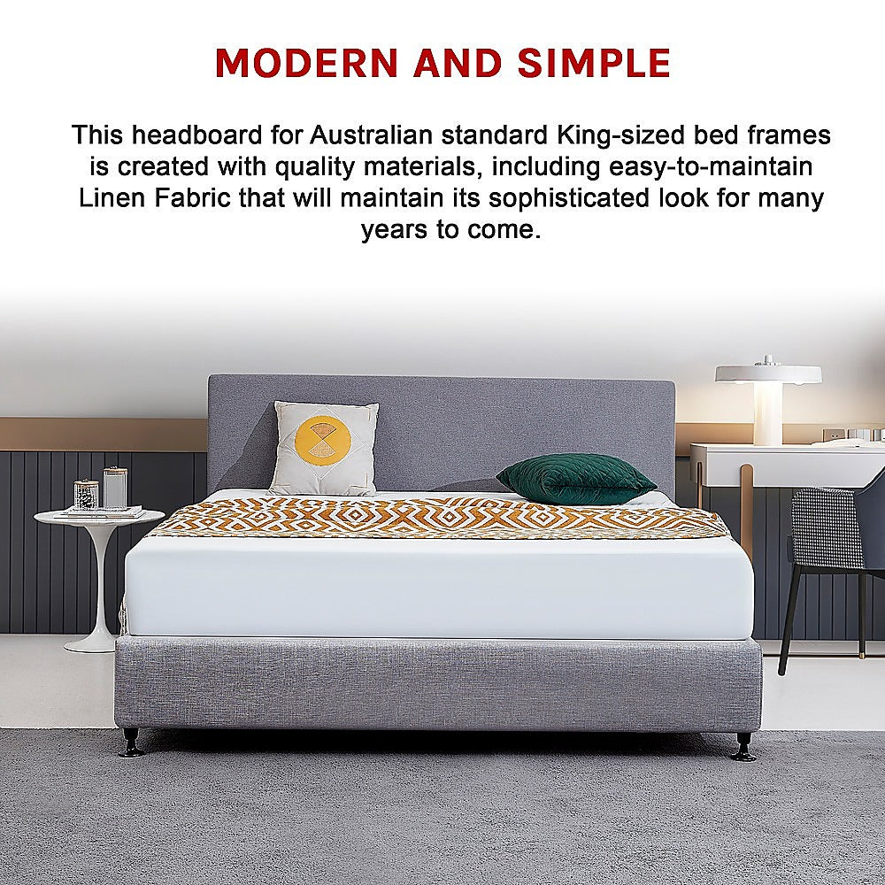 Linen Fabric King Bed Deluxe Headboard Bedhead - Slate Ash V63-839631