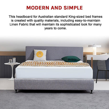 Linen Fabric King Bed Deluxe Headboard Bedhead - Slate Ash V63-839631