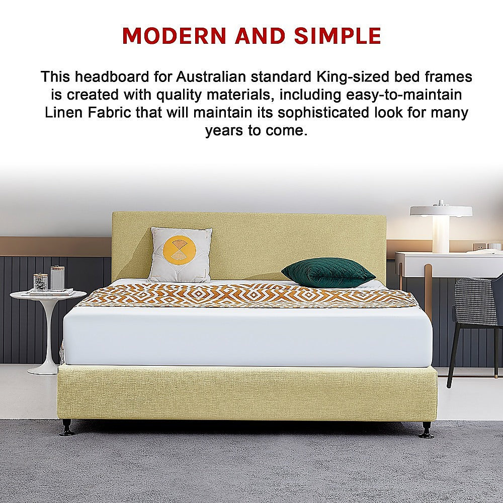 Linen Fabric King Bed Deluxe Headboard Bedhead - Sulfur Yellow V63-839641