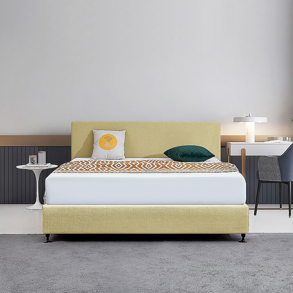 Linen Fabric King Bed Deluxe Headboard Bedhead - Sulfur Yellow V63-839641