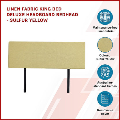 Linen Fabric King Bed Deluxe Headboard Bedhead - Sulfur Yellow V63-839641