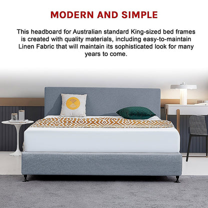 Linen Fabric King Bed Deluxe Headboard Bedhead - Berlin Blue V63-839671