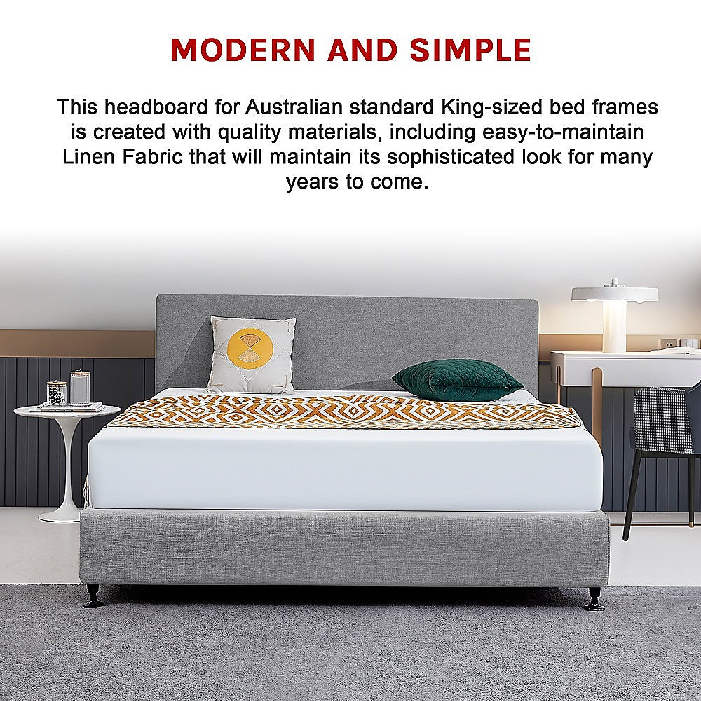 Linen Fabric King Bed Deluxe Headboard Bedhead - Night Ash V63-839681