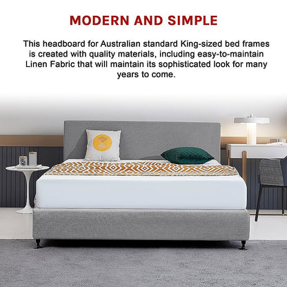 Linen Fabric King Bed Deluxe Headboard Bedhead - Night Ash V63-839681