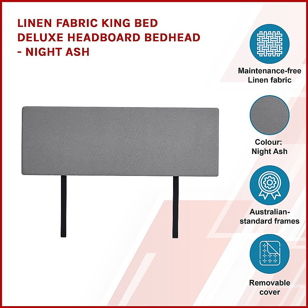 Linen Fabric King Bed Deluxe Headboard Bedhead - Night Ash V63-839681