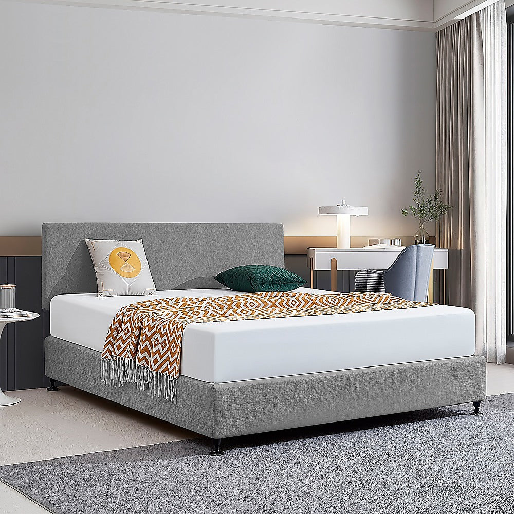 Linen Fabric King Bed Deluxe Headboard Bedhead - Night Ash V63-839681