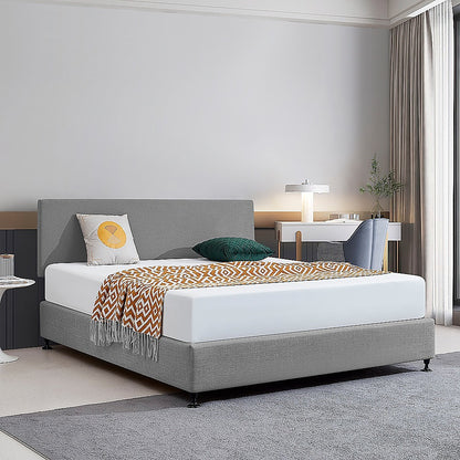 Linen Fabric King Bed Deluxe Headboard Bedhead - Night Ash V63-839681