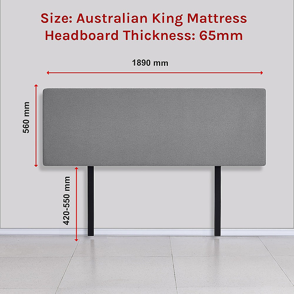 Linen Fabric King Bed Deluxe Headboard Bedhead - Night Ash V63-839681
