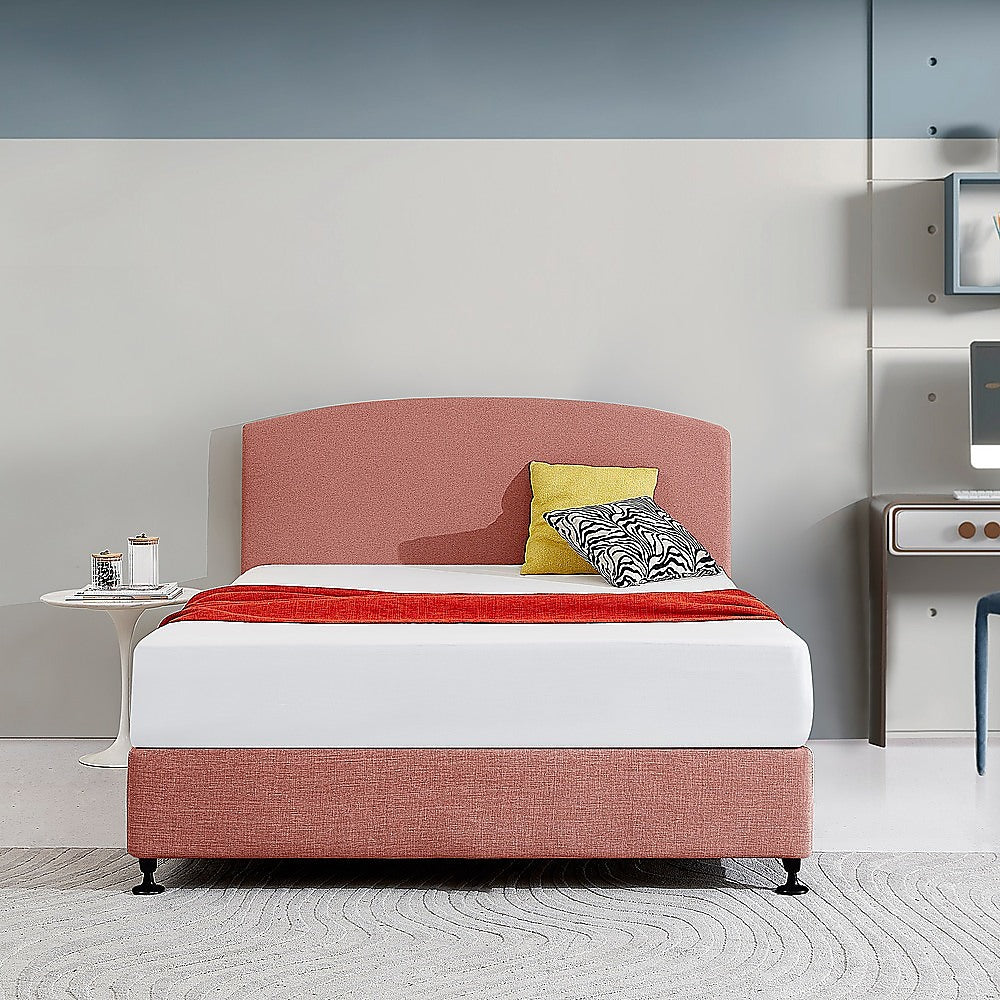 Linen Fabric Queen Bed Curved Headboard Bedhead - Pearl Copper Brown V63-839771