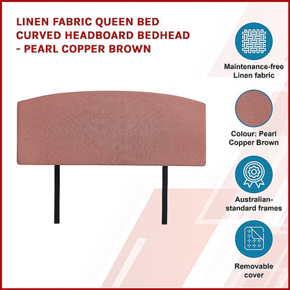 Linen Fabric Queen Bed Curved Headboard Bedhead - Pearl Copper Brown V63-839771